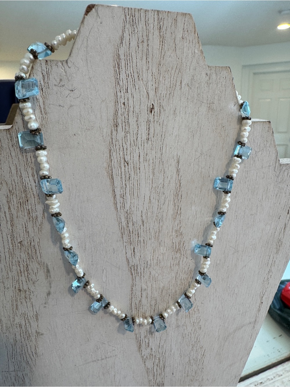 Blue Topaz & Pearl Dainty Beaded Necklace